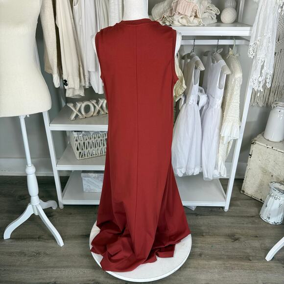 Chico’s sz. 1, medium burnt red maxi dress stretch knit medium weight #4019 - Picture 4 of 8